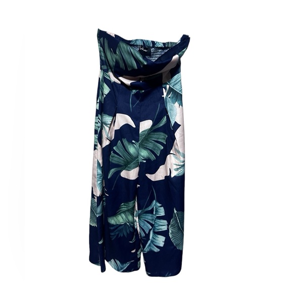 Rainforest Blooms Navy Blue Print Strapless Midi Jumpsuit Large - Picture 5 of 11